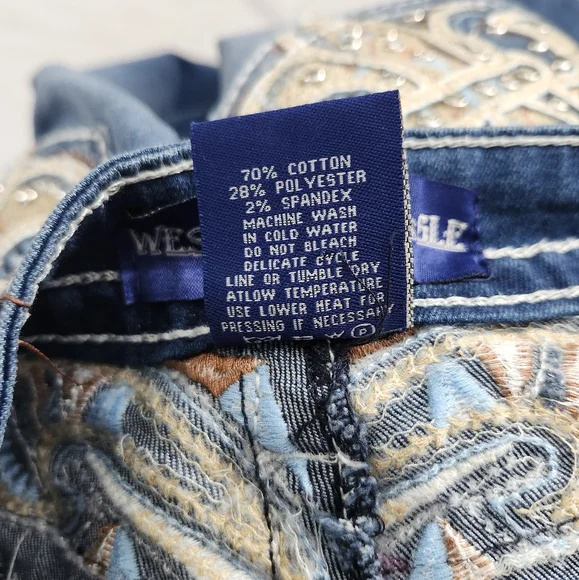 WESTFIELD EAGLE Womens Mid Rise Boot Cut Jeans Western Embroidered Rhinestone 13 - Picture 10 of 14